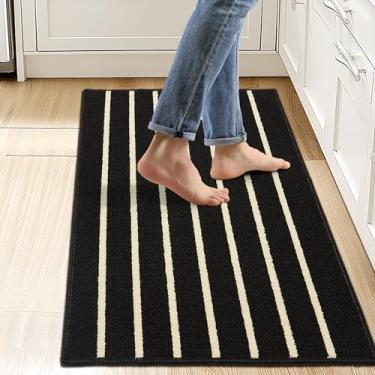 Imagem de Tyrot Tapetes e tapetes pretos de cozinha para chão, antiderrapante, resistente à sujeira, tapete de cozinha lavável na máquina, tapete de polipropileno confortável para cozinha, lavanderia, pia,