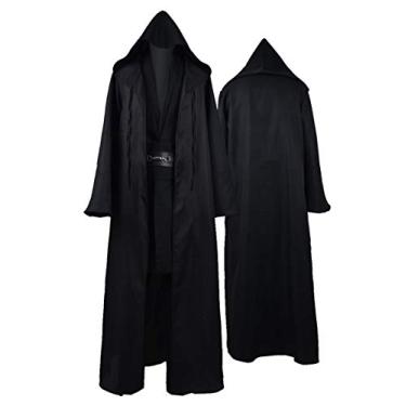 Imagem de Rongxu Túnica masculina cosplay fantasia adulto túnica com capuz conjunto completo fantasia de Halloween tamanho EUA, Preto (conjunto completo), PP
