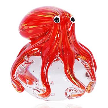 Imagem de EUSTUMA Ornamento de Estatueta de Polvo de Vidro Soprado À Mão, Ornamento de Animal Marinho para Aquário, Coleção de Animais Marinhos para Presente de Aniversário, Peso de Papel de (, Polvo Vermelho)