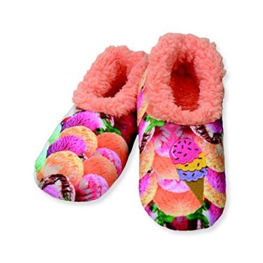 Imagem de Snoozies Meias femininas forradas com sherpa – Pantufas fofas e fofas com sola antiderrapante – Pantufas femininas quentes, Pêssego, Large Narrow
