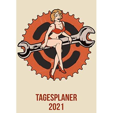 Imagem de Tagesplaner 2021: DIN A4 Kalender von 01/2021 - 12/2021 1 Tag = 1 Seite mit großem Tageskalender und großartiger Übersicht. Monatsübersicht, ... / Motorradfahrer Pin up heartbeat herzschlag