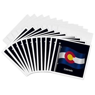Imagem de 3dRose Cartões comemorativos Bandeira do Estado do Colorado acenando em um fundo azul escuro, conjunto de 12 (gc_172014_2)