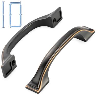 Imagem de KOOFIZO Puxadores de armário de bronze polido a óleo, puxadores de armário de bronze, pacote com 10, ferragens de bronze polido de 7,6 cm para armários de cozinha, gavetas, cômodas, armário 1958
