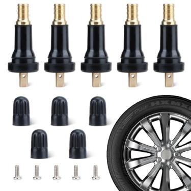 Imagem de 5 PCS TPMS 20008 Haste de válvula de pneu, haste de válvula de sensor de pressão de pneu sem câmara de encaixe, substituição de haste de válvula TPMS, compatível com Enclave Escalade Avalanche Sierra