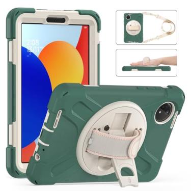 Imagem de GooodiDEAR Capa para Redmi Pad SE 8.7, capa resistente à prova de choque com suporte giratório de 360°, alça de mão ajustável, proteção total, plugue contra poeira, tela de borda elevada e protetor de