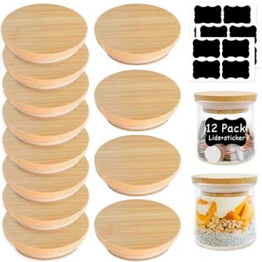 Imagem de Tampas de jarra de iogurte Oui - 12 peças tampas de pote Oui para potes de iogurte Oui de 142 g, tampa Oui - madeira de bambu natural, equipada com anel de vedação de silicone e etiqueta de garrafa de