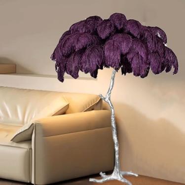 Imagem de Luminária de pé de resina, luminária de chão de penas de avestruz natural, lâmpada de decoração de quarto e sala de estar moderna com corpo de lâmpada prateada, lâmpada LED regulável