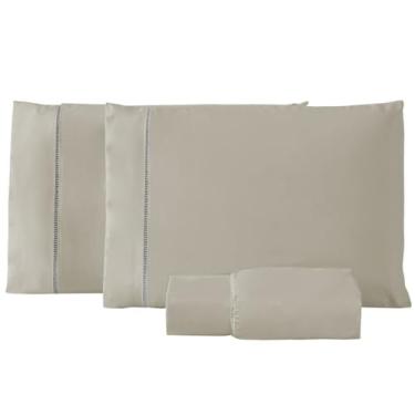 Imagem de Jogo de Cama Box Solteiro Ponto Palito Algodão Percal 200 Fios Lençol Hotel Pousada 2 Peças (Avelã)