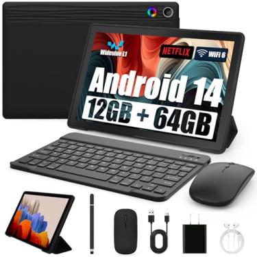 Imagem de Tablet Android, tablet Android 14 de 10,1 polegadas com tela sensível ao toque HD de 1280 x 800 IPS, câmera dupla, armazenamento de 64 GB, expansão de 1 TB, kit de tablets 8 em 1 com teclado, capa