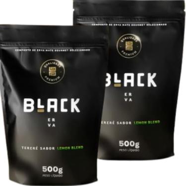 Imagem de Kit Com 2 Ervas Black Erva Mate Tereré 500g cada Premium Gourmet + Acompanha Medidor (LEMON BLEND)