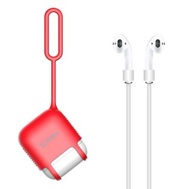 Imagem de Cellet Capa protetora de silicone compatível com AirPods projetada com abertura de chaveiro pendurada - vermelha