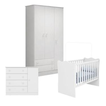 Imagem de Quarto de Bebê Completo Berço Guarda Roupa Cômoda Doce Sonho Branco Qm