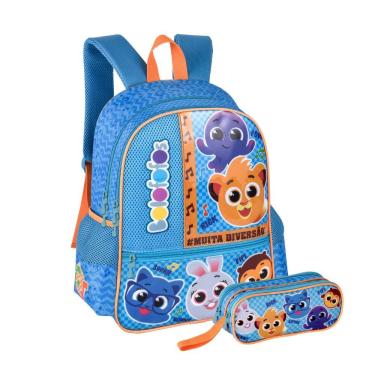 Imagem de Kit Mochila Costas Bolofofos E Estojo Duplo Infantil Escolar