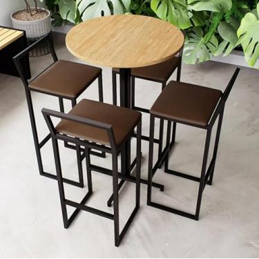 Imagem de Conjunto Mesa Alta Bar Bistrô Redonda Pinus 4 Banquetas Confort Estofado Industrial Black (Marrom)