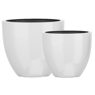 Imagem de Kit 2 Vasos Cachepot Fibra Vidro 57cm E 45cm Plantas Cores (Branco)