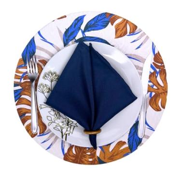 Imagem de Sousplat Completo 4 Capas, 4 Base MDF, 4 Guardanapo e 4 Porta Guardanapo - Varias Estampas - Tecido Premium Mais Grosso. (Costela Adão Marrom/G Azul)