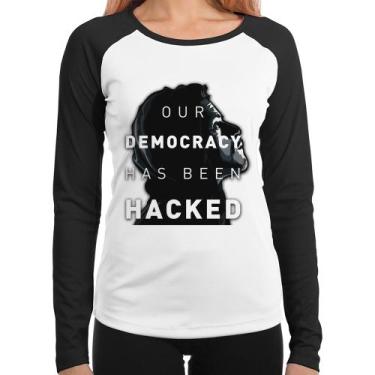 Imagem de Baby Look Raglan Our Democracy Has Been Hacked Manga Longa - Foca na M