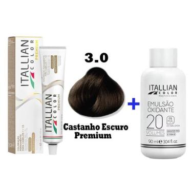 Imagem de Kit Coloração Itallian Premium 60g Castanho Escuro 3.0 + Emulsão Oxi 2