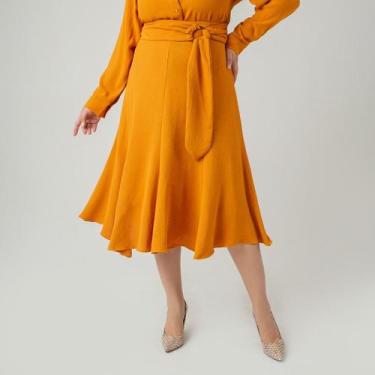 Imagem de Saia susie midi evasê crepe heavy flow feminino - Susie Modas, Mostard