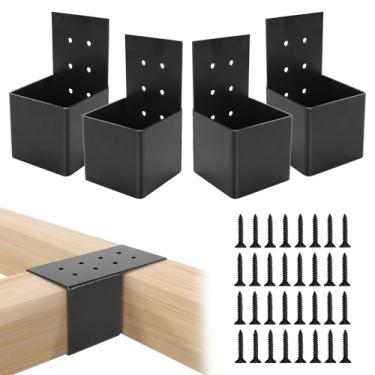 Imagem de VavoStocks Kit de Suportes de Pérgola de 4 Peças, Suportes de Pérgola para Serviços Pesados, Suporte de Viga, Conector de Suporte com Parafusos para Postes de Madeira de 4''X4'', S (, Preto)