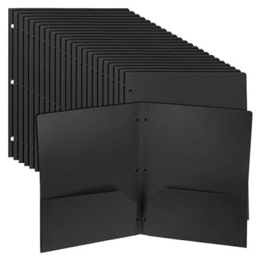 Imagem de PATIKIL 24 pastas de plástico com dois bolsos, perfurador de 3 furos, durável, resistente, 2 pastas de arquivo, divisória de índice de fichário tamanho carta com slot para cartão de visita para