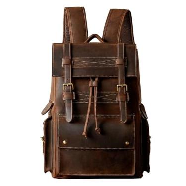 Imagem de Mochila de couro retrô artesanal para homens multifuncional casual couro genuíno bolsa para laptop de 16 polegadas para homens