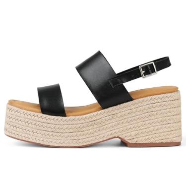 Imagem de EQAUDES Sandálias plataforma femininas bico aberto tira no tornozelo verão cunha espadrille sandálias bonitas praia palha ráfia tecido sandálias confortáveis sapatos sociais férias, 1 preto, 38