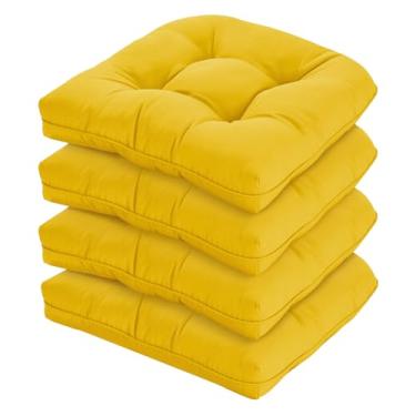 Imagem de HOMELYSIAN Conjunto de 4 almofadas para cadeira ao ar livre, 48 x 48 cm, almofadas de vime para móveis de pátio com botões tufados, almofadas grossas para cadeiras de gramado, estofadas demais e