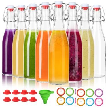 Imagem de TOEKSIX Pacote com 8 Garrafas de Vidro de 473 ml, Garrafas de Vidro com Tampa Flip-top para Cerveja Caseira, Kombucha, Bebidas e Óleo