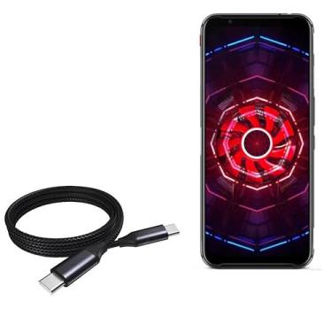 Imagem de Cabo Nubia Red Magic 3, BoxWave [Cabo DirectSync PD (90 cm) – USB-C para USB-C (100 W)] Cabo trançado de 90 cm para carregamento e sincronização para Nubia Red Magic 3 – Preto