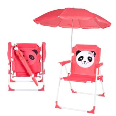 Imagem de PLULON Cadeira de praia infantil com guarda-chuva dobrável para gramado e acampamento com sombra de verão, cadeira de praia infantil para piscina e viagens ao ar livre (para crianças de 1 a 5 anos)