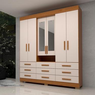 Imagem de Guarda Roupa Casal Bolívia Com Espelho 6 Portas 9 Gavetas 100% Mdf Linhamobília Cinamomo Off White