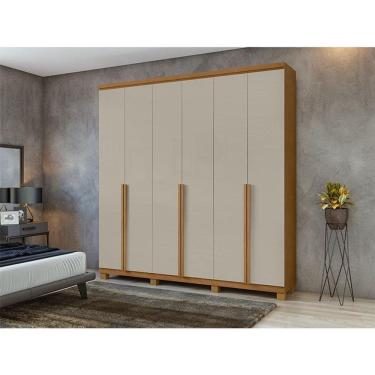 Imagem de Guarda Roupa Casal Ambiente Alonzo 6 Portas Amêndoa Clean Off White com Pés - Lopas