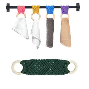 Imagem de 2 peças anel de suporte de toalha de macramê | Clipes de toalha de cozinha para alça de forno | Suporte de toalha de crochê | Anéis de suporte de toalha de crochê para pendurar toalhas de cozinha