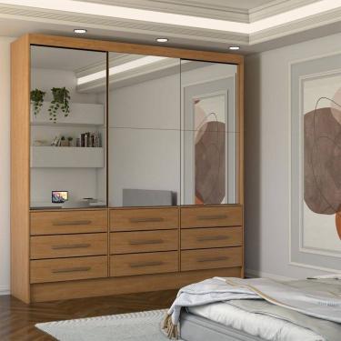 Imagem de Guarda-Roupa Casal Taylor Premium 3 Portas 9 Gavetas com Espelho Cinamomo - Panorama Móveis