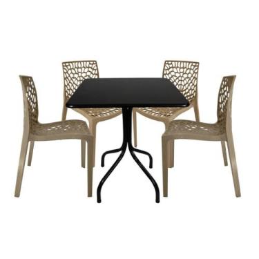 Imagem de Jogo Mesa Quadrada Preta Com 4 Cadeiras Gruvyer Cafeteria Jantar Resta