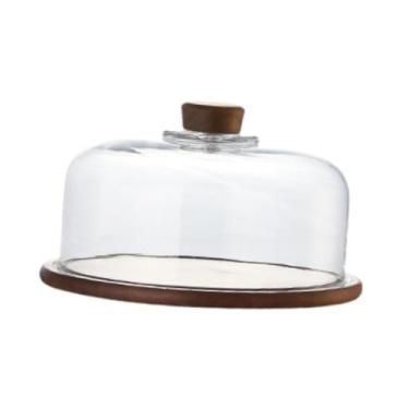 Imagem de WeiLaiKeQi Bolo de bolo com cúpula, servidor de exibição de bolo, presentes de panificação, armazenamento de alimentos, cúpula de sobremesa de vidro com bandeja , 29.5x17.5cm