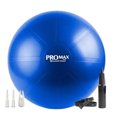 Imagem de Bola de exercício PRO MAX da SmarterLife – Bola de ioga extragrossa de nível profissional para equilíbrio, estabilidade, fitness, pilates, nascimento, terapia, cadeira de bola de escritório, assento flexível (azul, 55 cm)