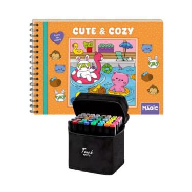 Imagem de Kit 01 Livro de Pintar + Estojo de Canetinhas 48 Cores - Fam