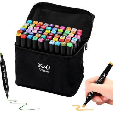 Imagem de Caneta Marcador Permanente Estojo Com Canetinhas Ponta Dupla 60 Cores 