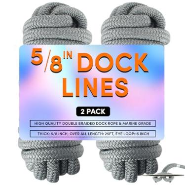 Imagem de Linhas de Doca Cordas de Barco para Ancoragem 5/20.3 cm x 25' Trançado Duplo Corda Marinha Barco Linhas para Ancoragem, Linhas de Doca para Barcos com Laço, Corda de Barco Linhas de Barco Pacote com 2