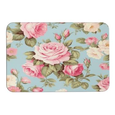 Imagem de Tapete de banho vintage gasto chique rosa secagem rápida tapetes de banheiro antiderrapante tapete de chuveiro absorvente tapete de chão para banheiro, banheira, pia, 45 x 76 centímetros