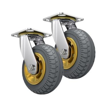 Imagem de Conjunto de rodízios industriais de 5 pol. de 2, rodízios giratórios de placa de roda de poliuretano sem ruído(5 inch)