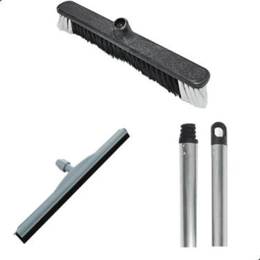 Imagem de Kit Vassoura 40cm  Rodo 45cm com Cabo Alumínio 1,20m  Ideal para Limpe