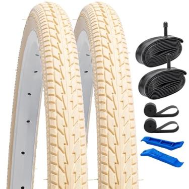 Imagem de YUNSCM 2 peças 26 x 1 3/8 (37-590) pneus de bicicleta e 26 x 1 3/20.3 cm válvula Schrader com 2 tiras de aro compatível com 26 x 1 3/8 26x1 3-8 pneus e tubos de bicicleta (Y-1069)