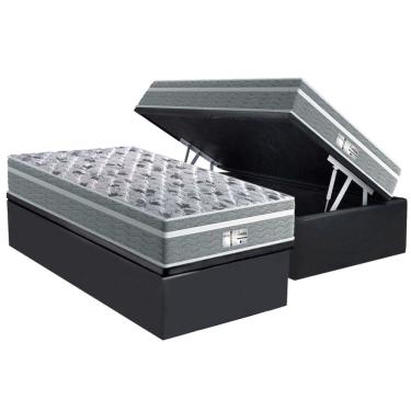 Imagem de Cama Box Baú Solteiro: Colchão Molas Bonnel Probel Ensacadas Evolution Gray + Base crc Suede Gray (88x188)