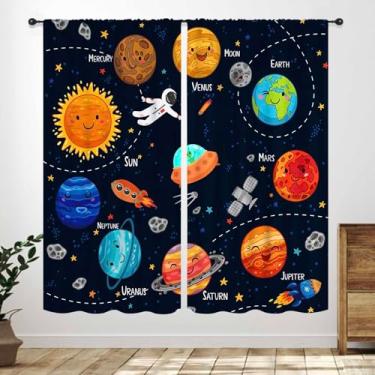 Imagem de Cortinas de janela do espaço sideral para crianças, desenho animado astronauta, universo, galáxia, planetas, tratamentos de janela para quarto, sala de estar, berçário, cortinas de janela, 2 painéis,