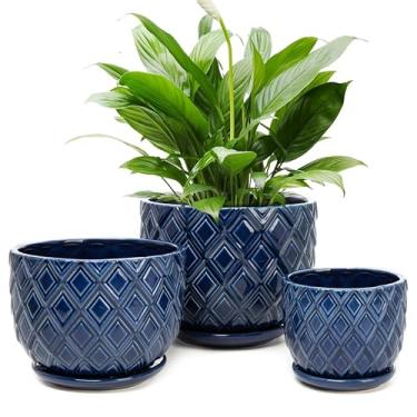 Imagem de Nattol Vasos de plantas internos, vasos de flores de cerâmica com orifício de drenagem e bandeja de cerâmica, plantadores de suculentas de interior redondo estilo norte-europeu, pequeno a médio,