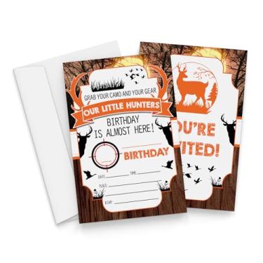 Imagem de Qiwog Convites de aniversário de caça com envelopes - 20 peças camuflagem caça convites de festa de aniversário para meninos - decorações de artigos de festa de aniversário de veado - A34