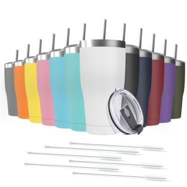 Imagem de Deitybless Pacote Com 12 Copos De Aço Inoxidável 20 Oz, Canecas Viagem Reutilizáveis A Granel Tampa, Parede Dupla Revestimento Em Pó Para Café, Casa, Escritório E Áreas Externas, Adequadas Porta-Cop